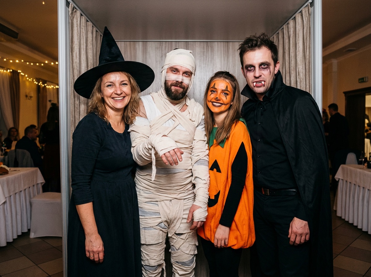 A group of guests in Halloween costumes
